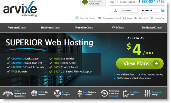 arvixe hosting home