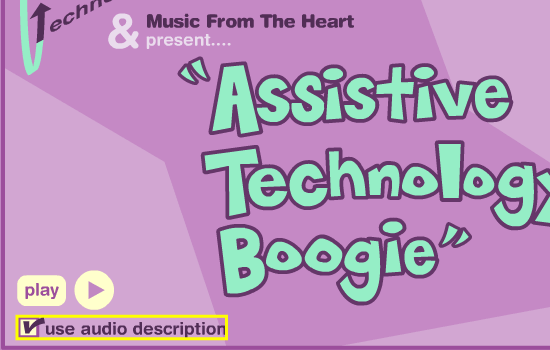 Interface of Assistive Technology Boogie; option for audio description is highlighted.