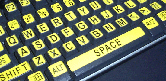 Closeup photo of a low-vision keyboard.