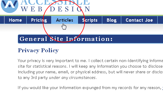 Website horizontal menu with one item clearly focused.