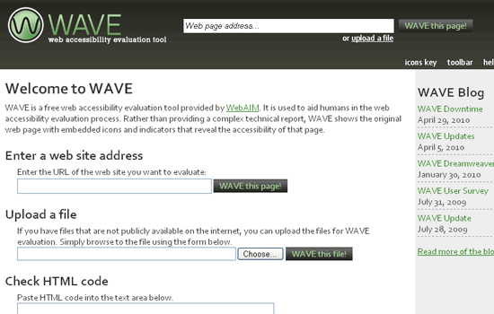 The WAVE website home page.